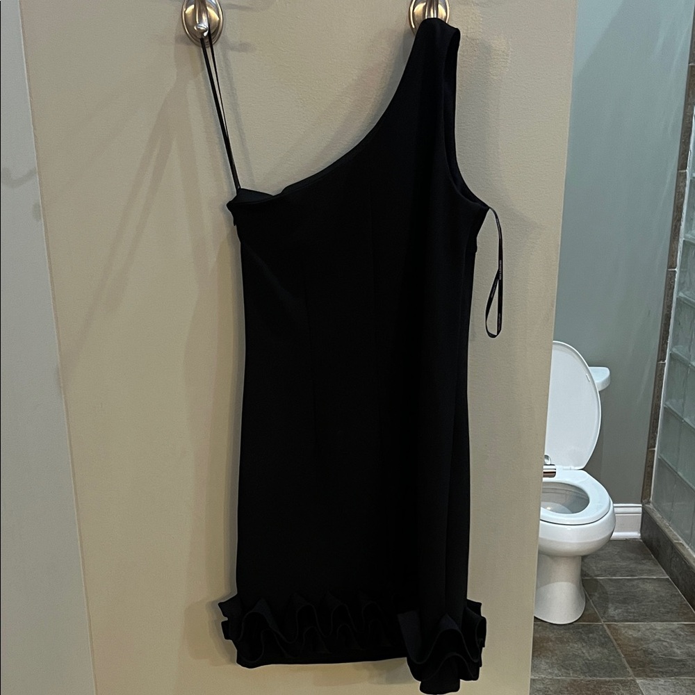 Nina Leonard Black One-Shoulder Dress